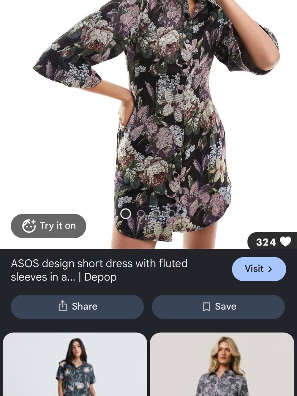 NWT ASOS DESIGN mini shirt dress with fluted sleeve detail in floral tapestry